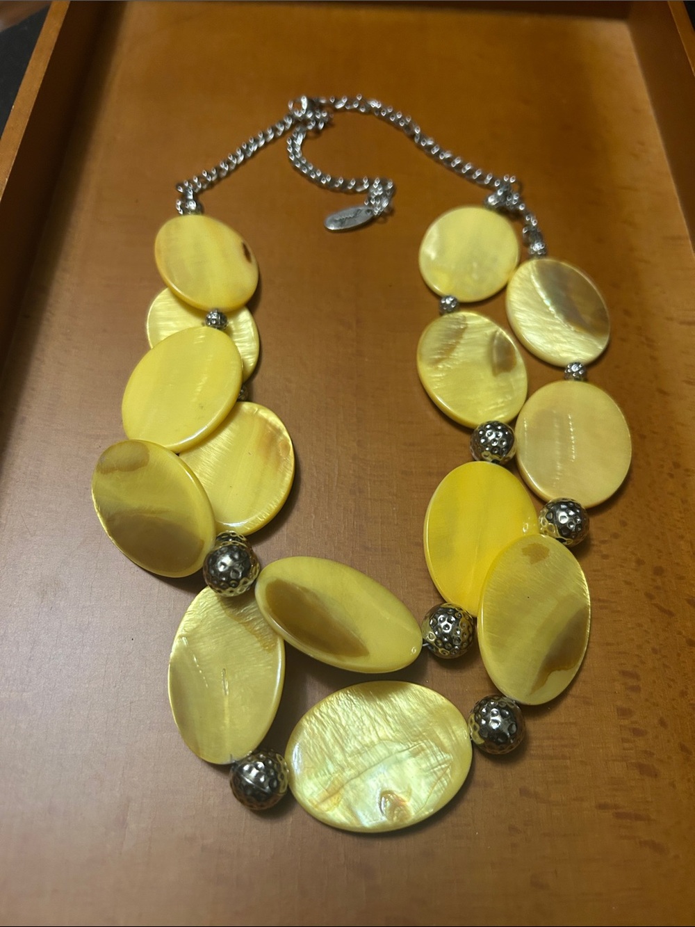 Joules Yellow Shell Disc Necklace with Silver Bead Accents